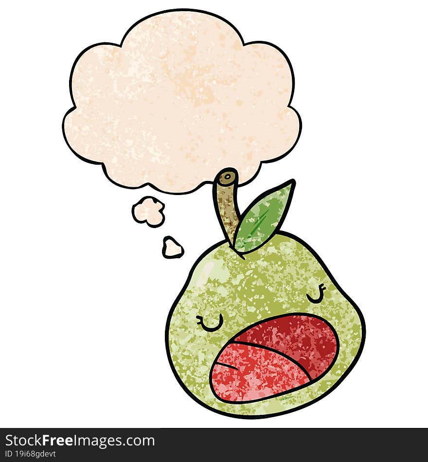 cartoon pear and thought bubble in grunge texture pattern style