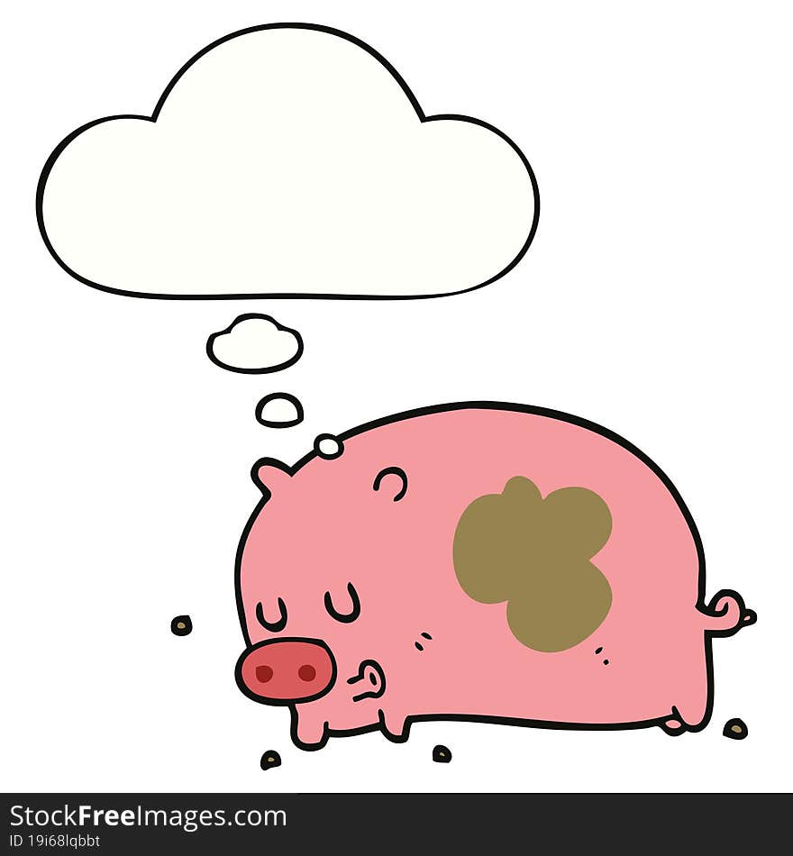 cute cartoon pig and thought bubble