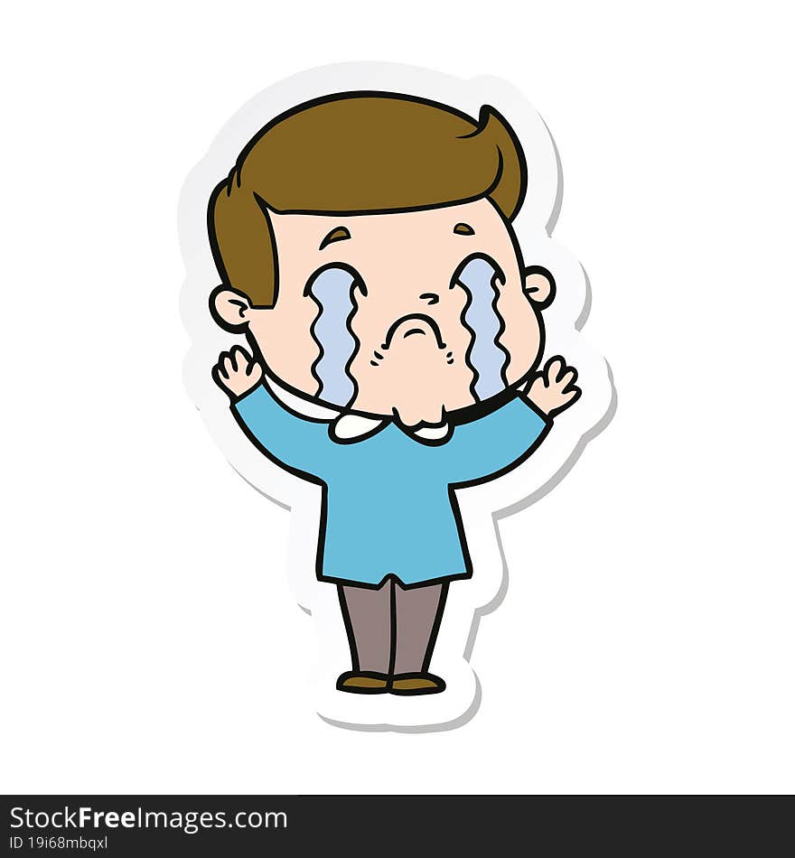 sticker of a cartoon man crying