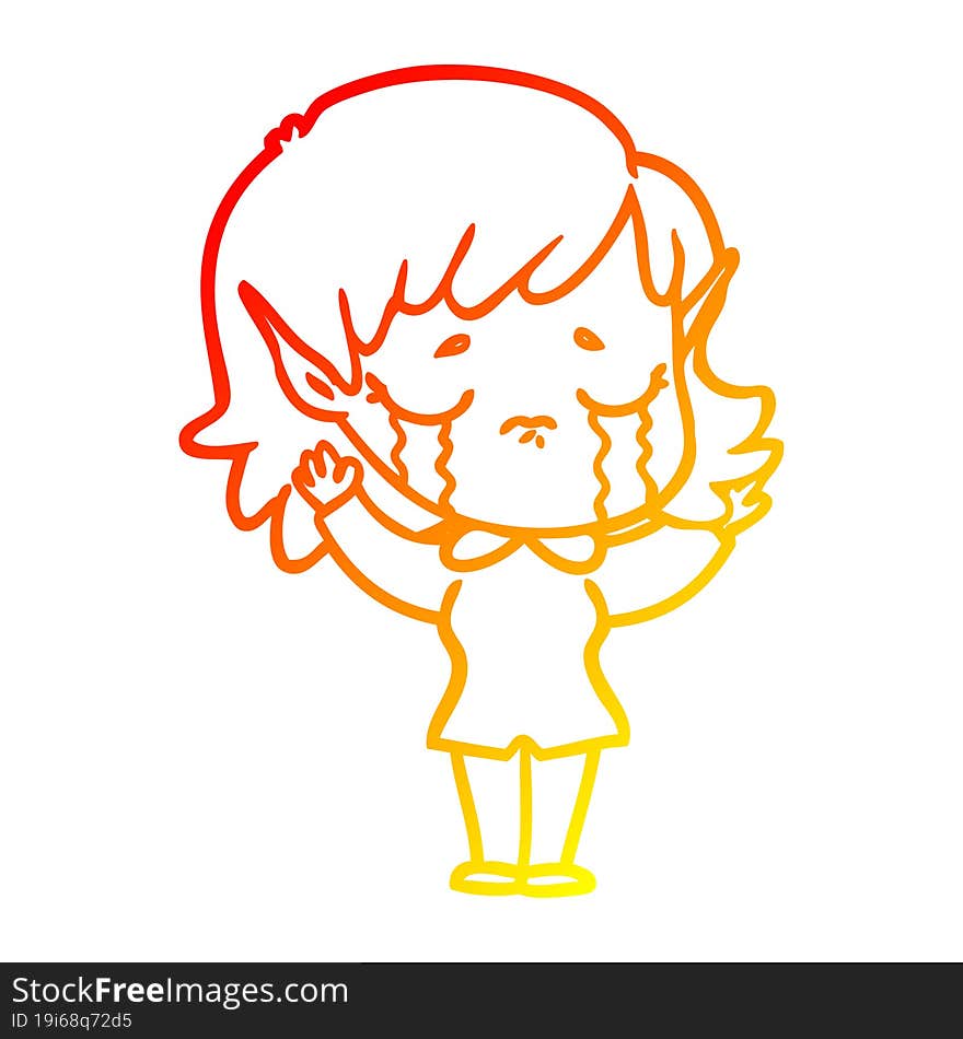 warm gradient line drawing cartoon crying elf girl