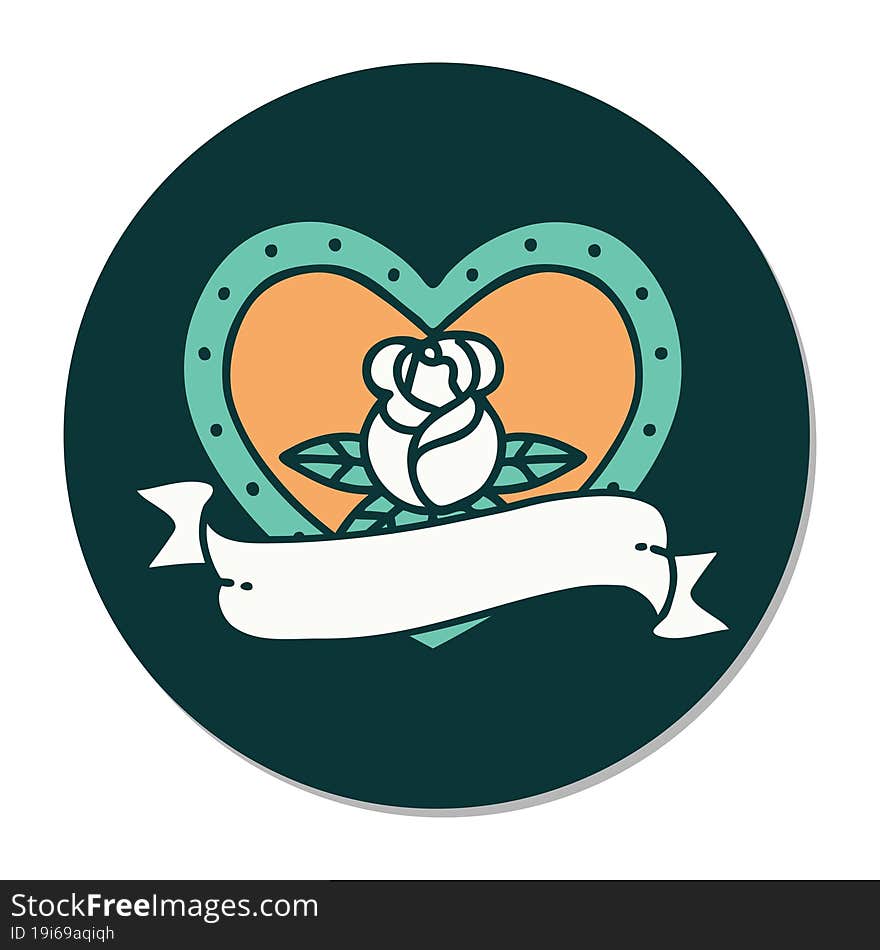 Tattoo Style Sticker Of A Heart Rose And Banner