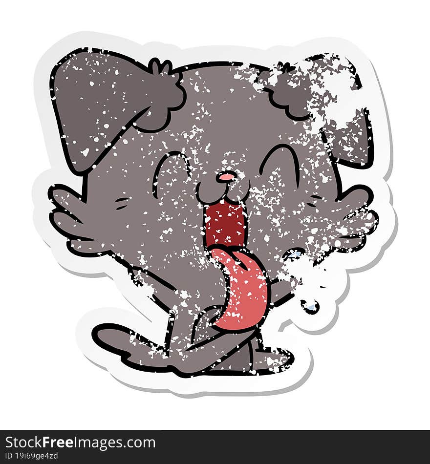 distressed sticker of a cartoon panting dog sitting