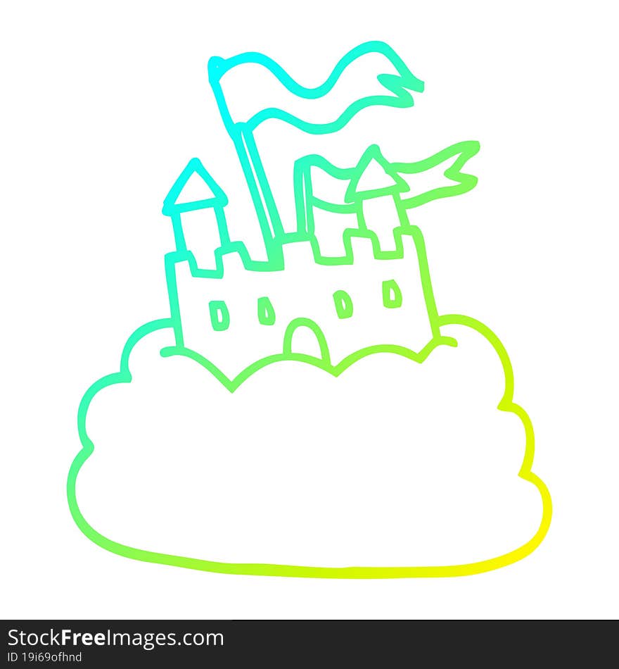 cold gradient line drawing cartoon castle on cloud