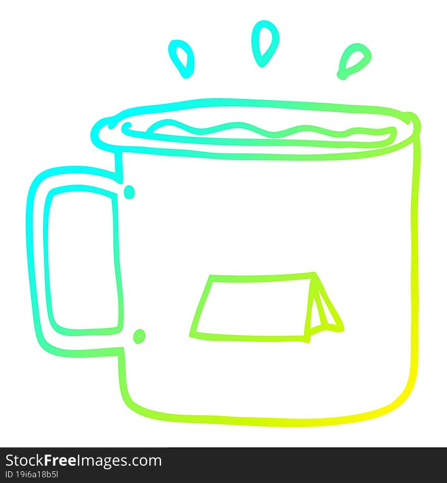 cold gradient line drawing of a cartoon camping mug