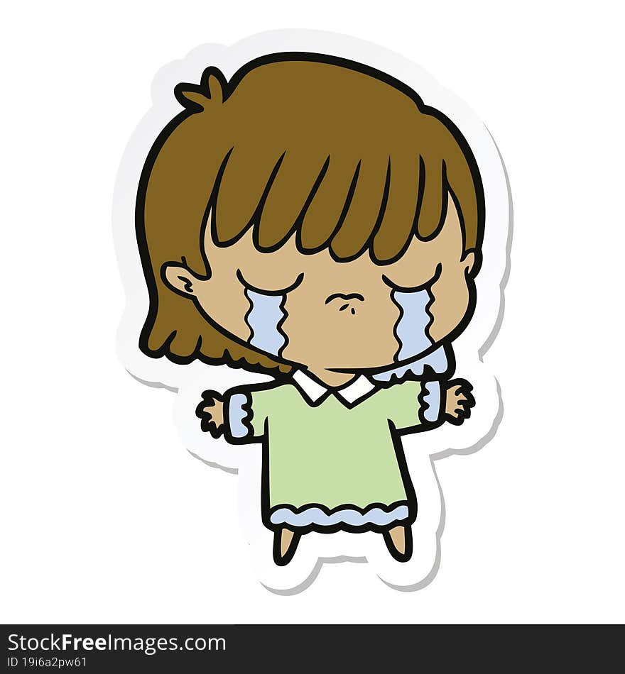 sticker of a cartoon woman crying