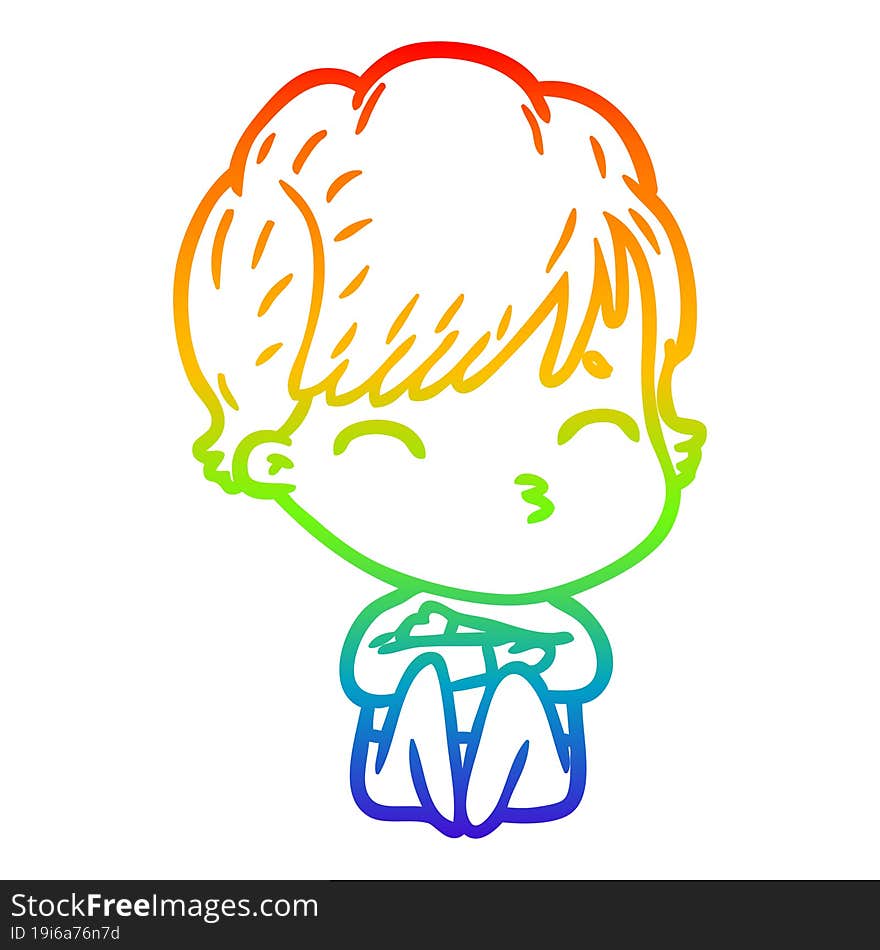 rainbow gradient line drawing cartoon woman thinking