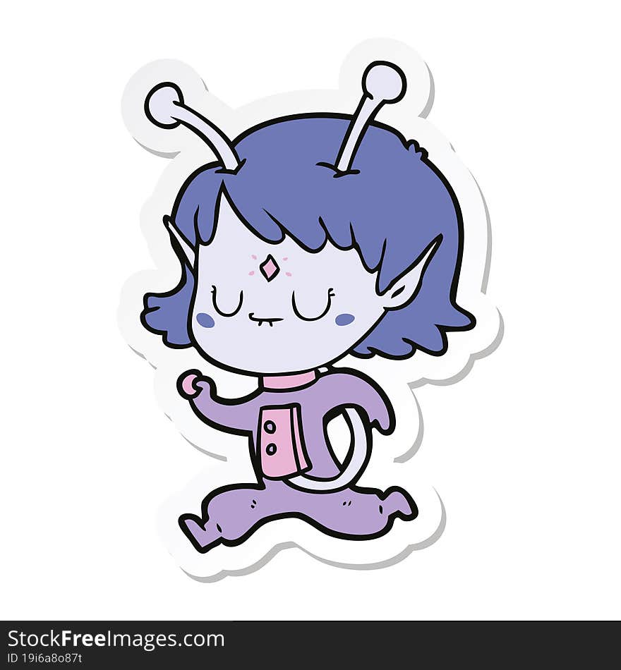 sticker of a cartoon alien girl