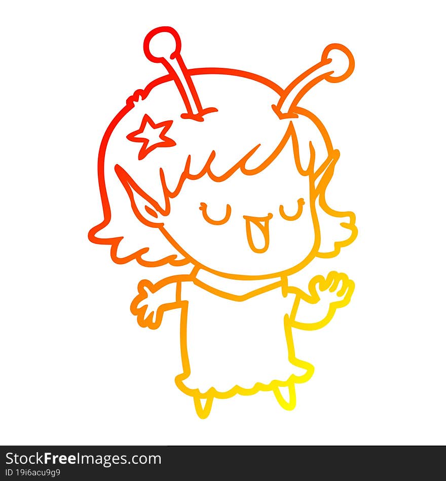 warm gradient line drawing happy alien girl cartoon