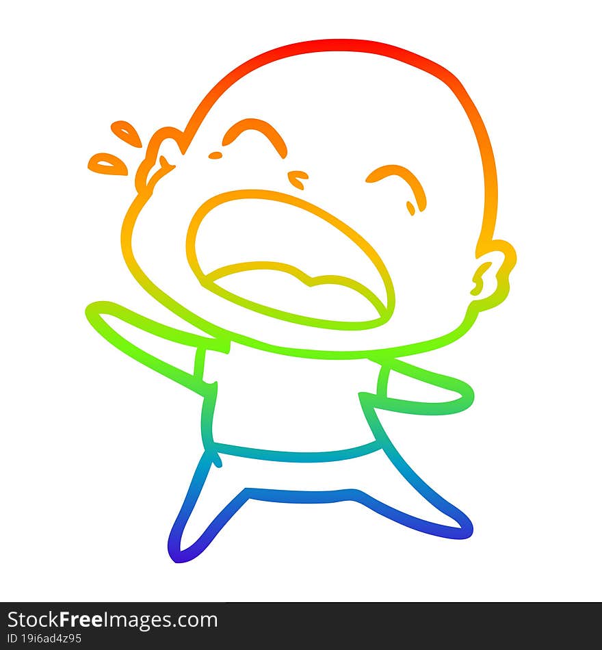 rainbow gradient line drawing cartoon shouting bald man