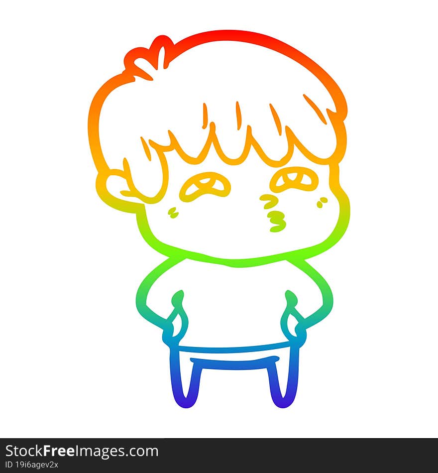 rainbow gradient line drawing cartoon curious man