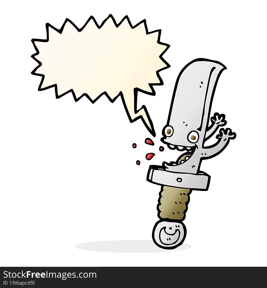 crazy knife cartoon character with speech bubble