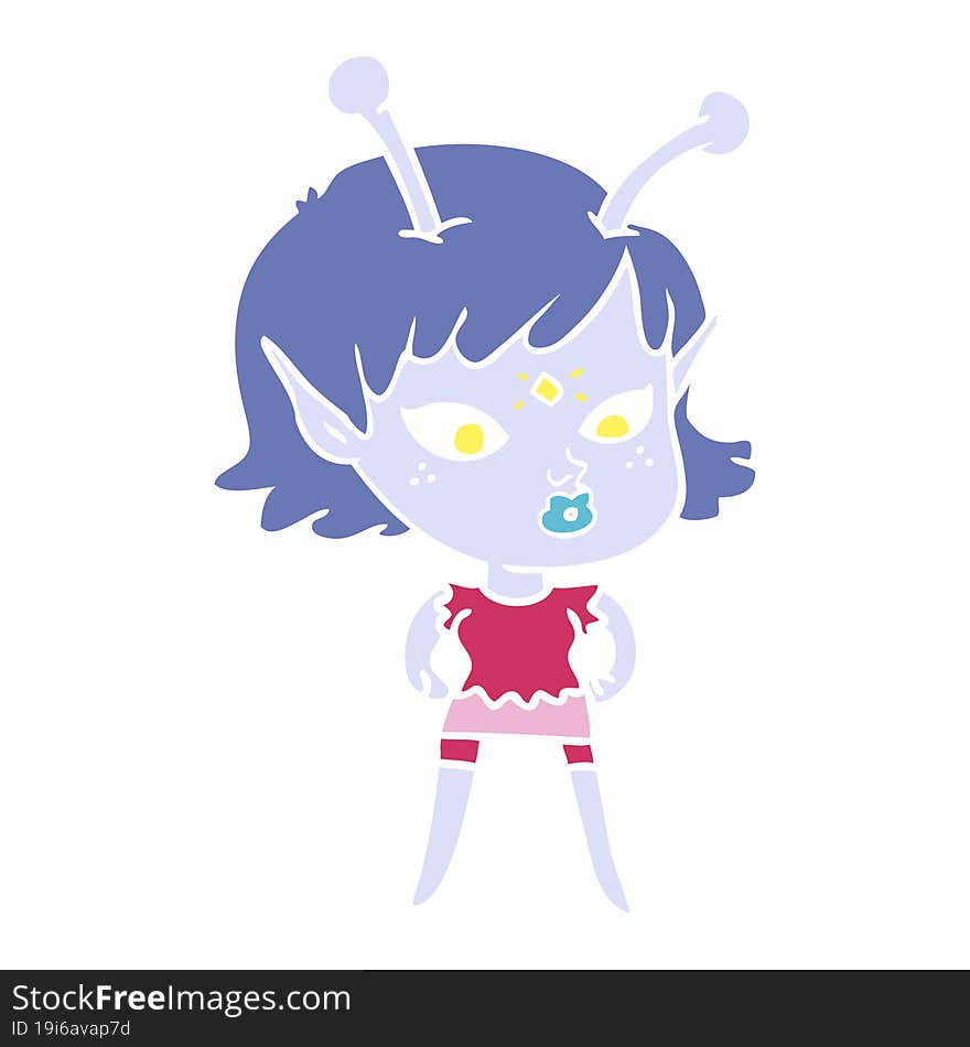 pretty flat color style cartoon alien girl