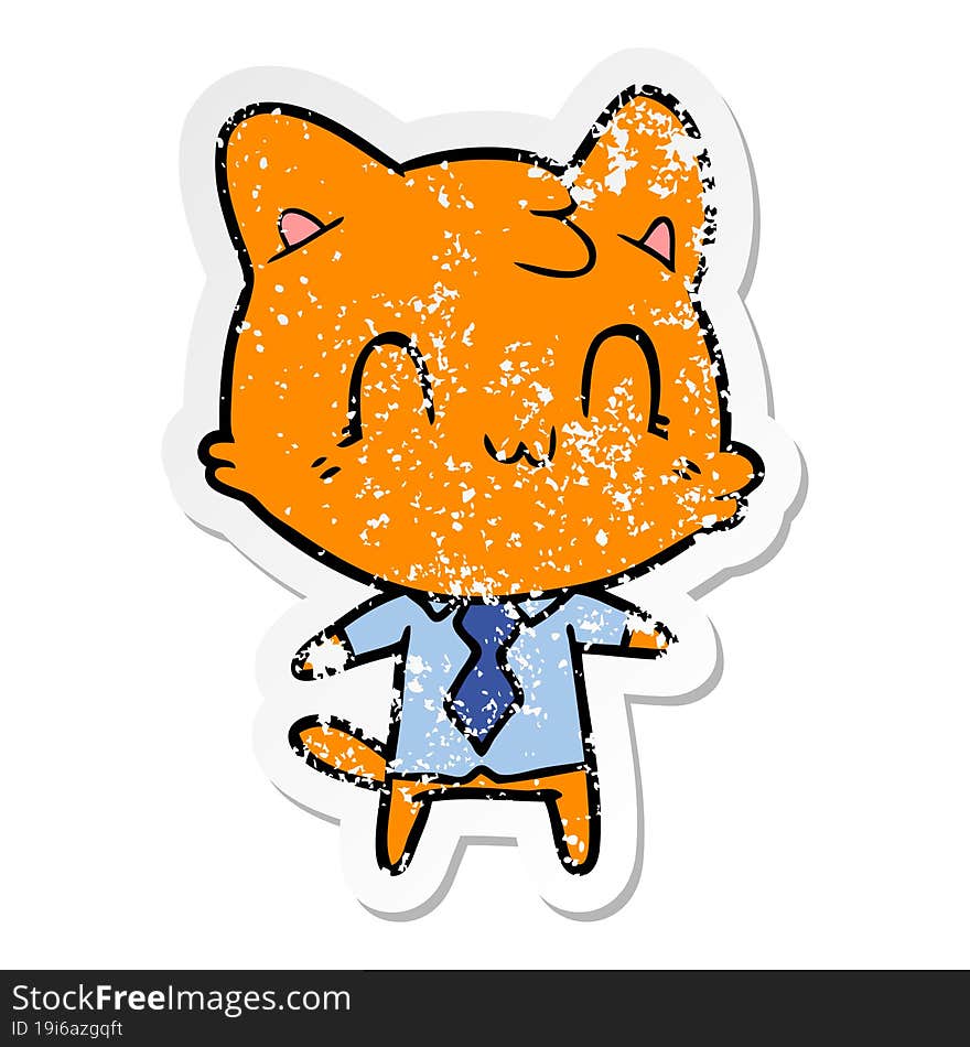 distressed sticker of a cartoon happy cat