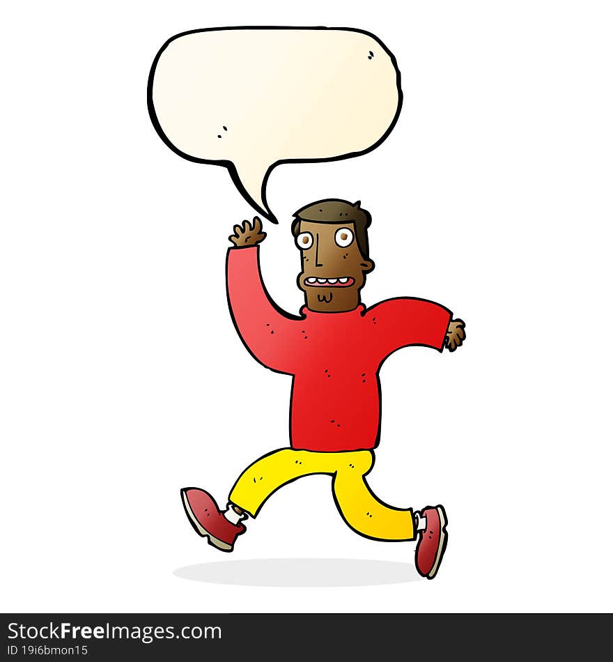 cartoon terrified man with speech bubble