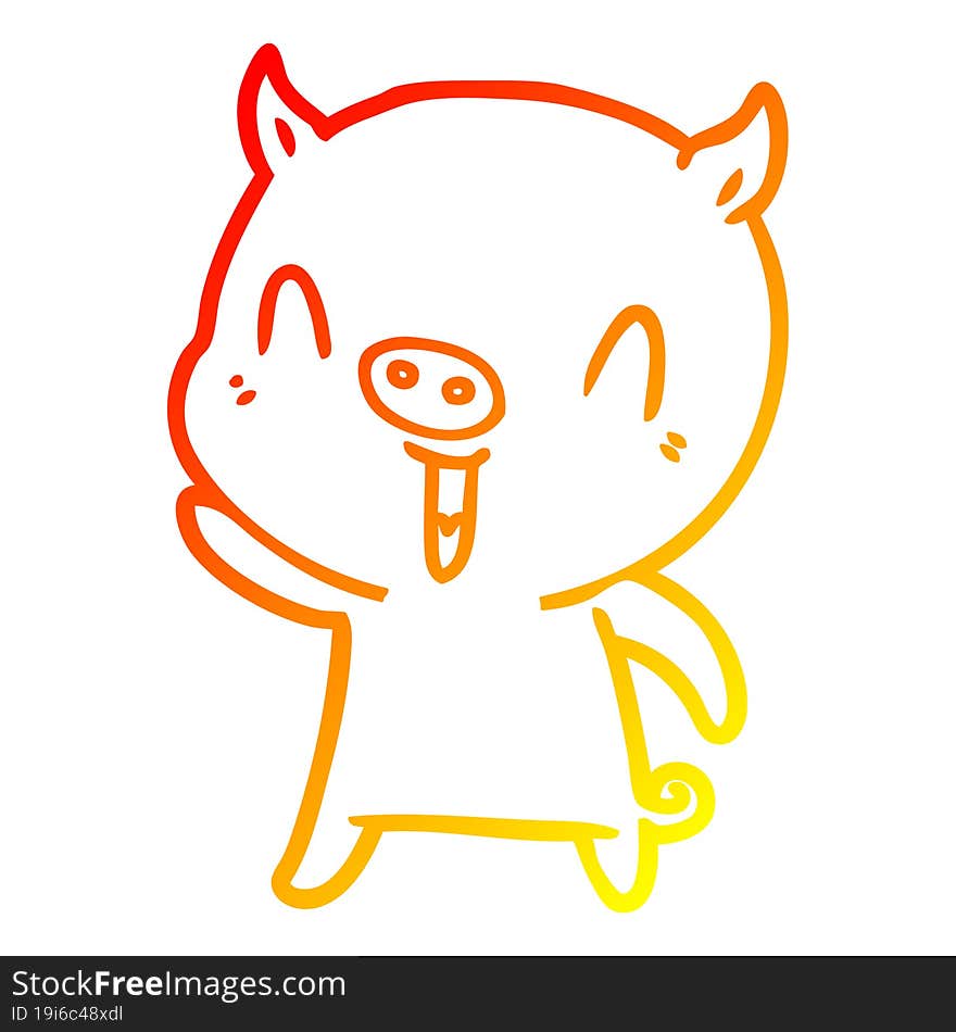 warm gradient line drawing happy cartoon pig