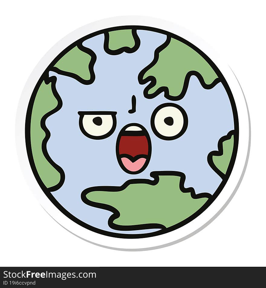 Sticker Of A Cute Cartoon Planet Earth