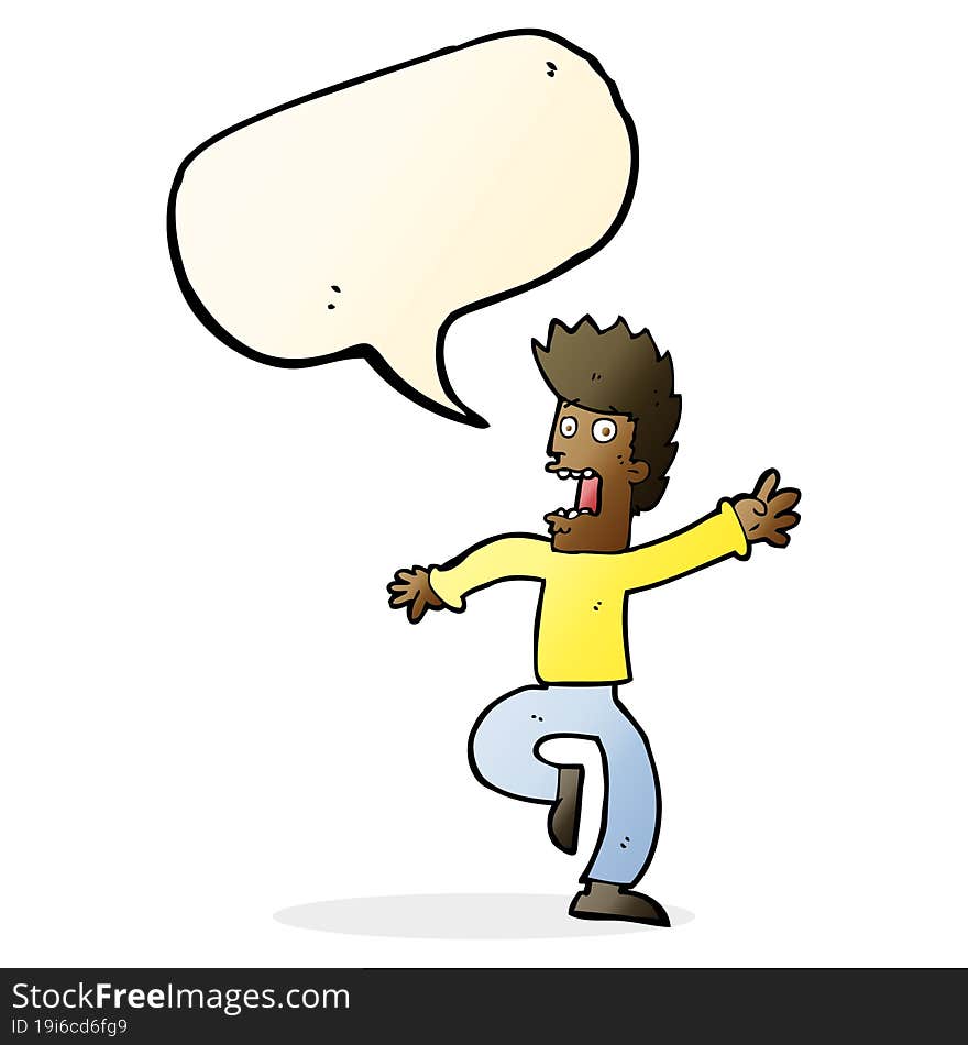 cartoon frightened man with speech bubble