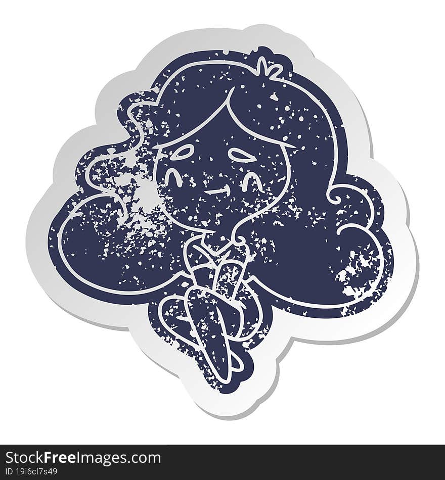 distressed old cartoon sticker of a cute kawaii girl. distressed old cartoon sticker of a cute kawaii girl