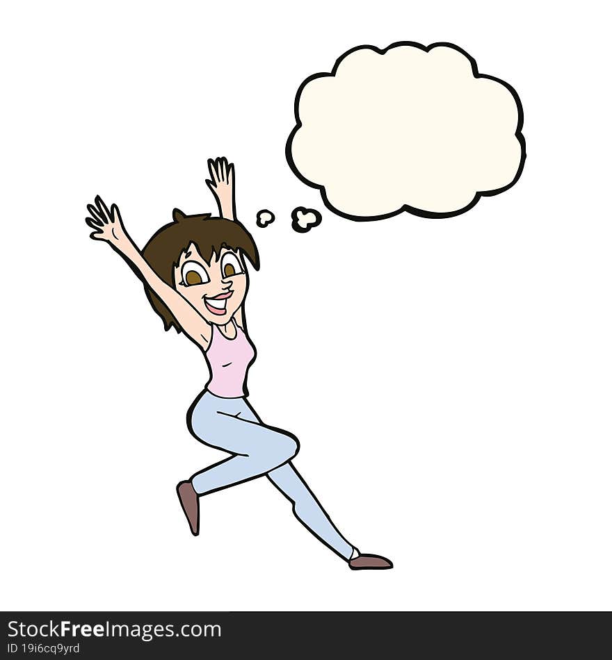 cartoon excited woman with thought bubble