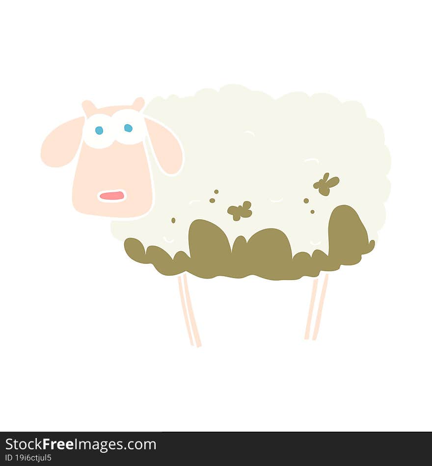 flat color illustration of a cartoon muddy sheep