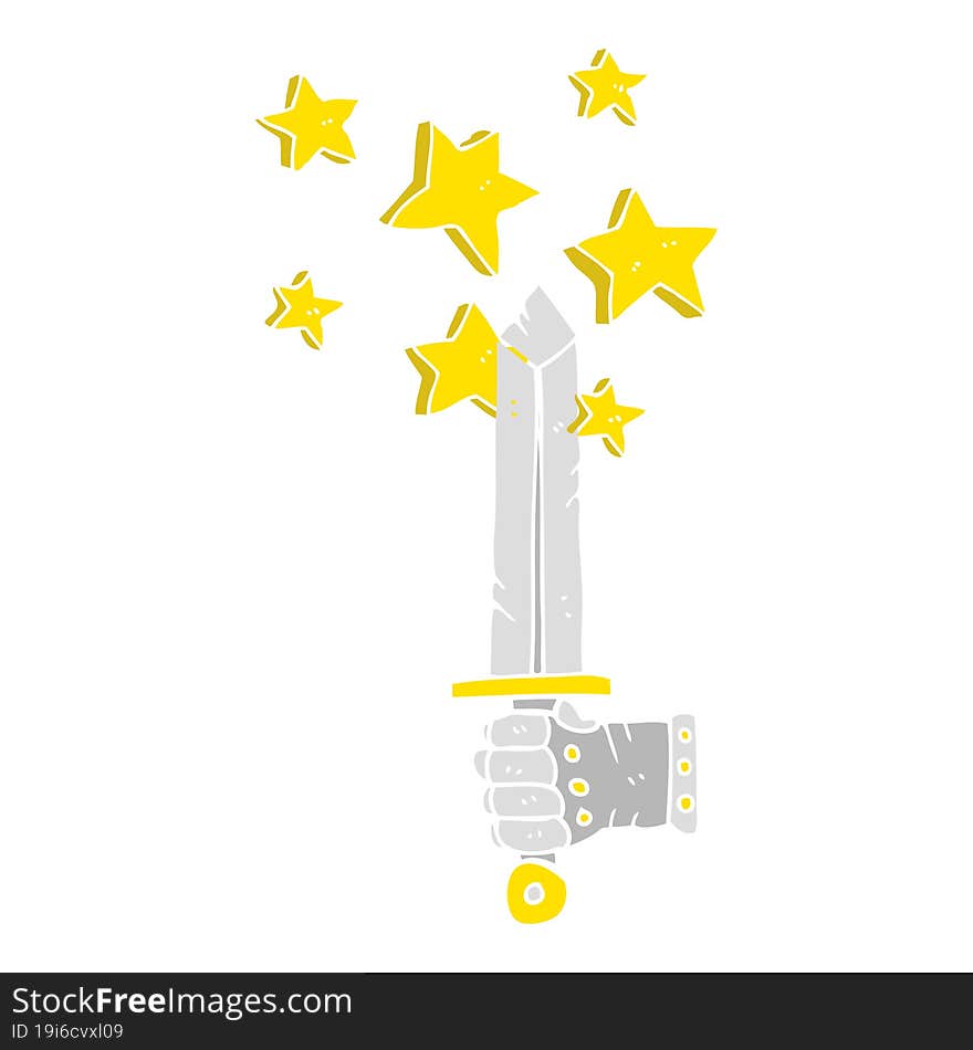 Flat Color Illustration Of A Cartoon Hand Holding Magic Sword