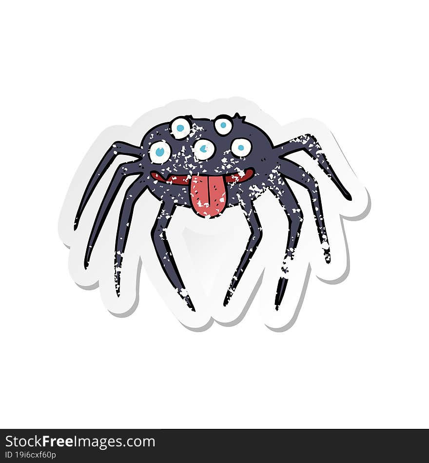 retro distressed sticker of a cartoon gross halloween spider