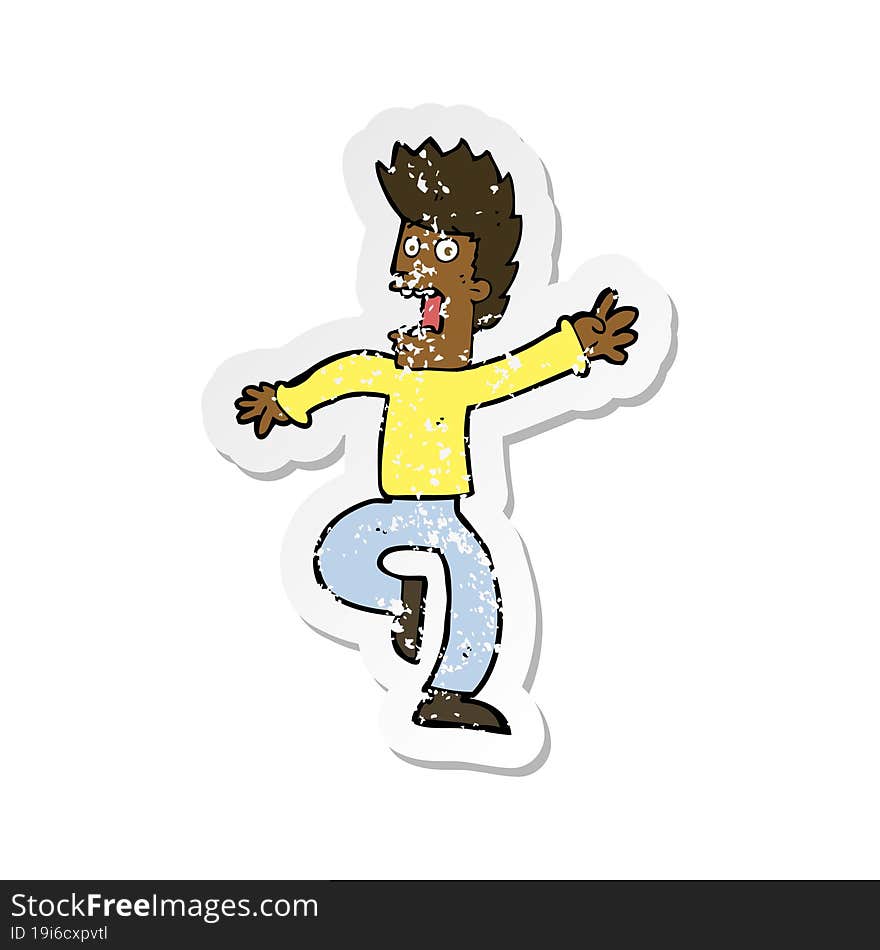 retro distressed sticker of a cartoon frightened man