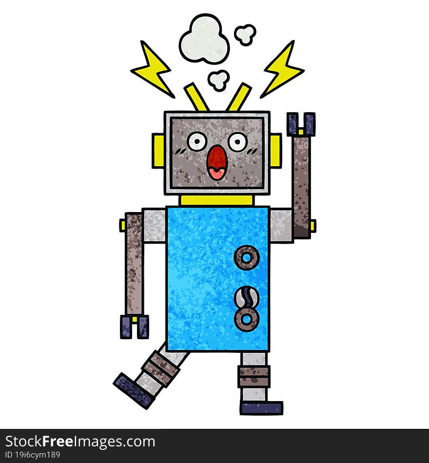 Retro Grunge Texture Cartoon Malfunctioning Robot