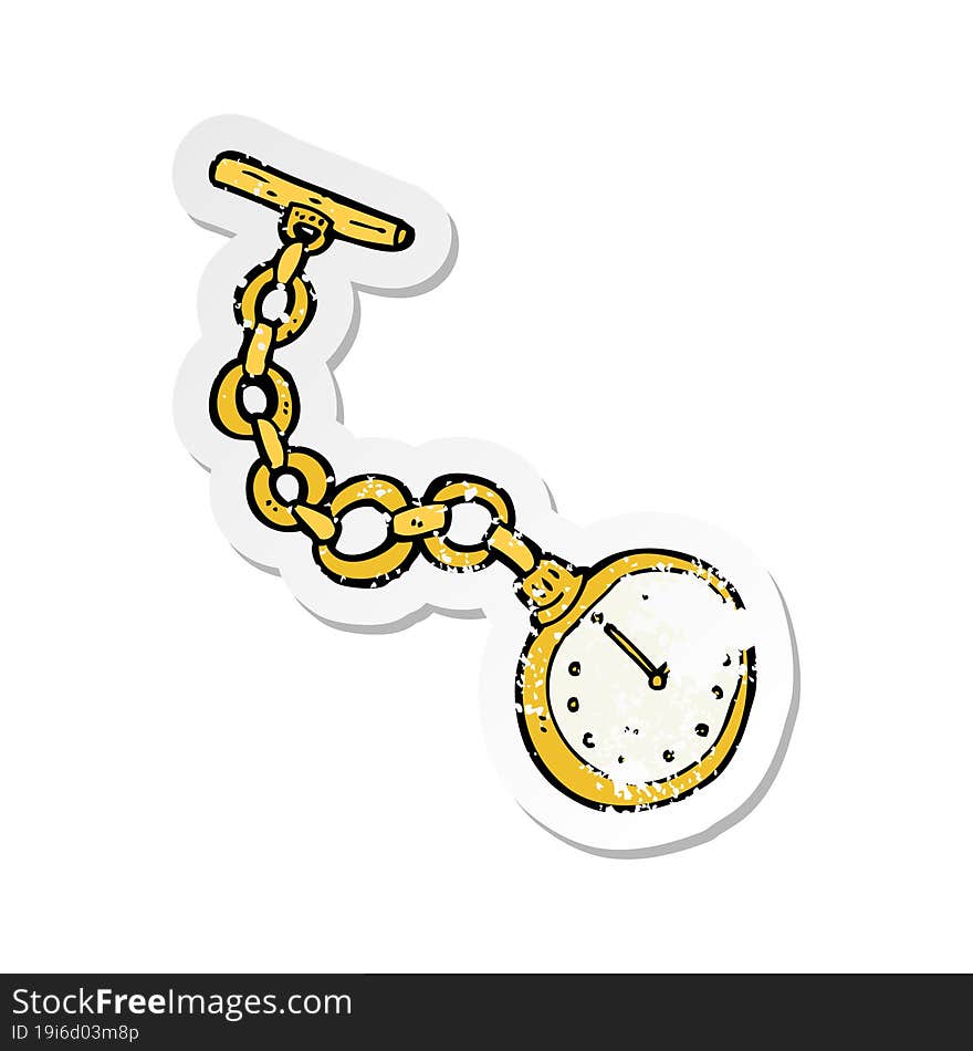 Retro Distressed Sticker Of A Cartoon Old Pocket Watch