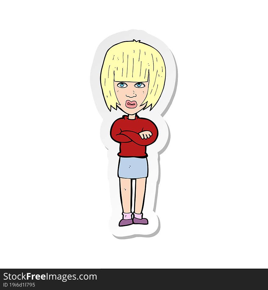 Sticker Of A Cartoon Annoyed Woman