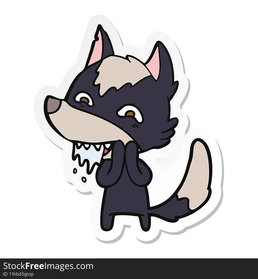 Sticker Of A Cartoon Hungry Wolf