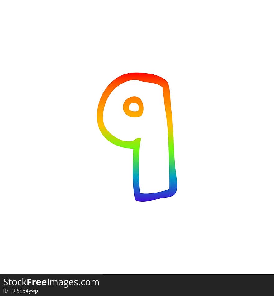 rainbow gradient line drawing cartoon number 9