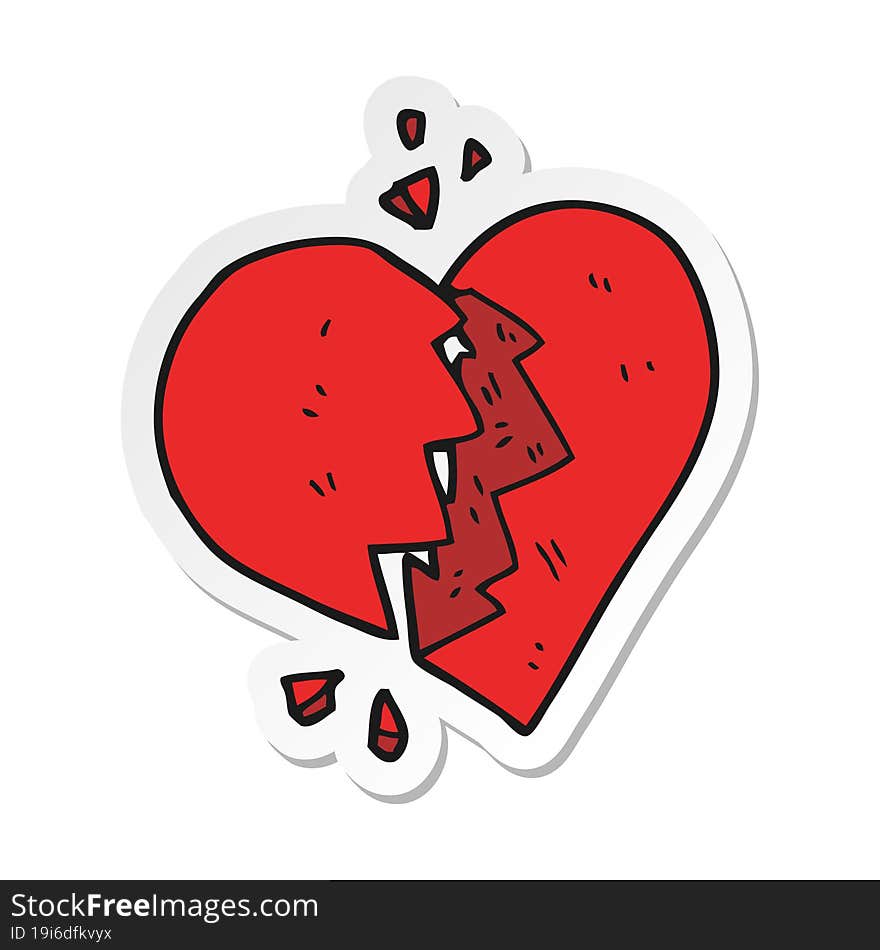 Sticker Of A Cartoon Broken Heart