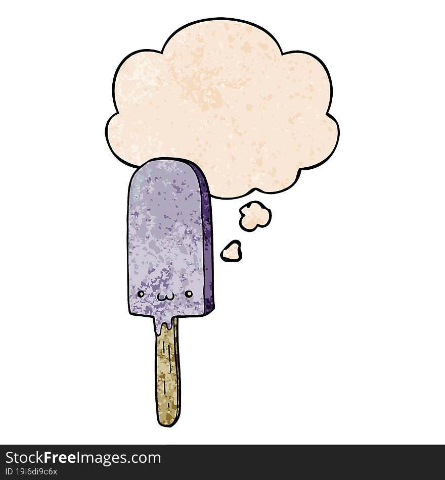 Cartoon Ice Lolly And Thought Bubble In Grunge Texture Pattern Style