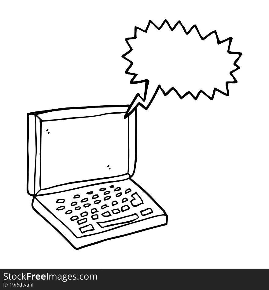 freehand drawn speech bubble cartoon laptop computer