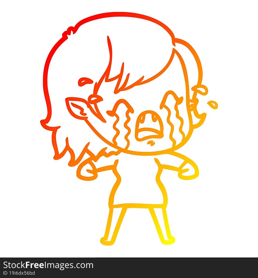 warm gradient line drawing cartoon crying vampire girl