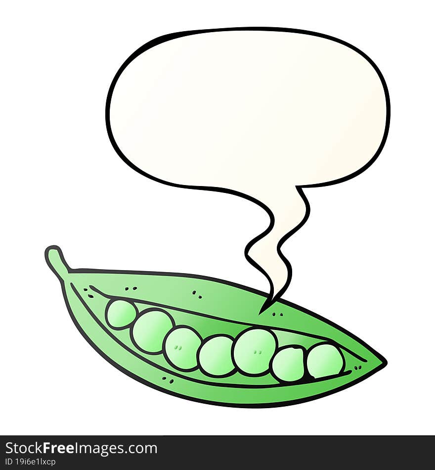 cartoon peas in pod with speech bubble in smooth gradient style