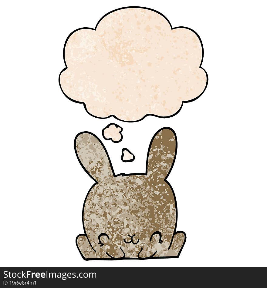 Cartoon Rabbit And Thought Bubble In Grunge Texture Pattern Style