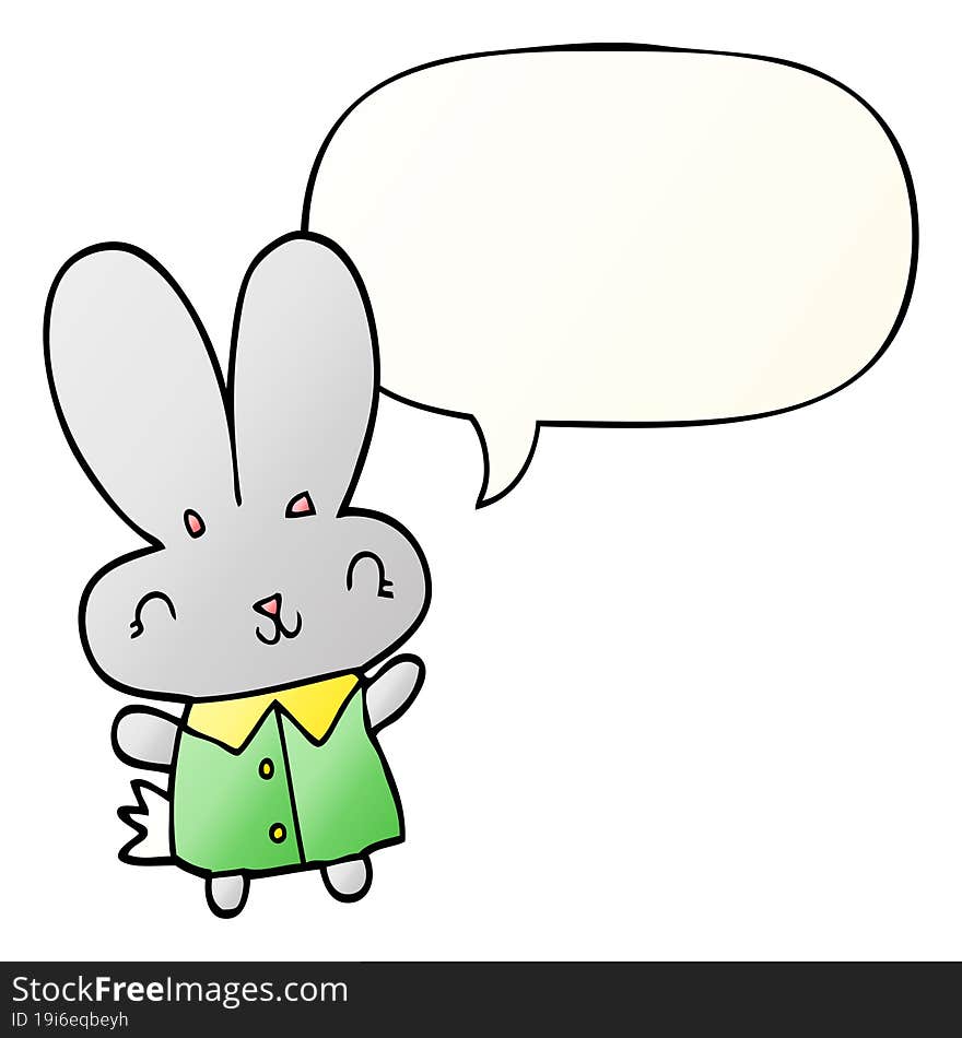 cute cartoon tiny rabbit and speech bubble in smooth gradient style