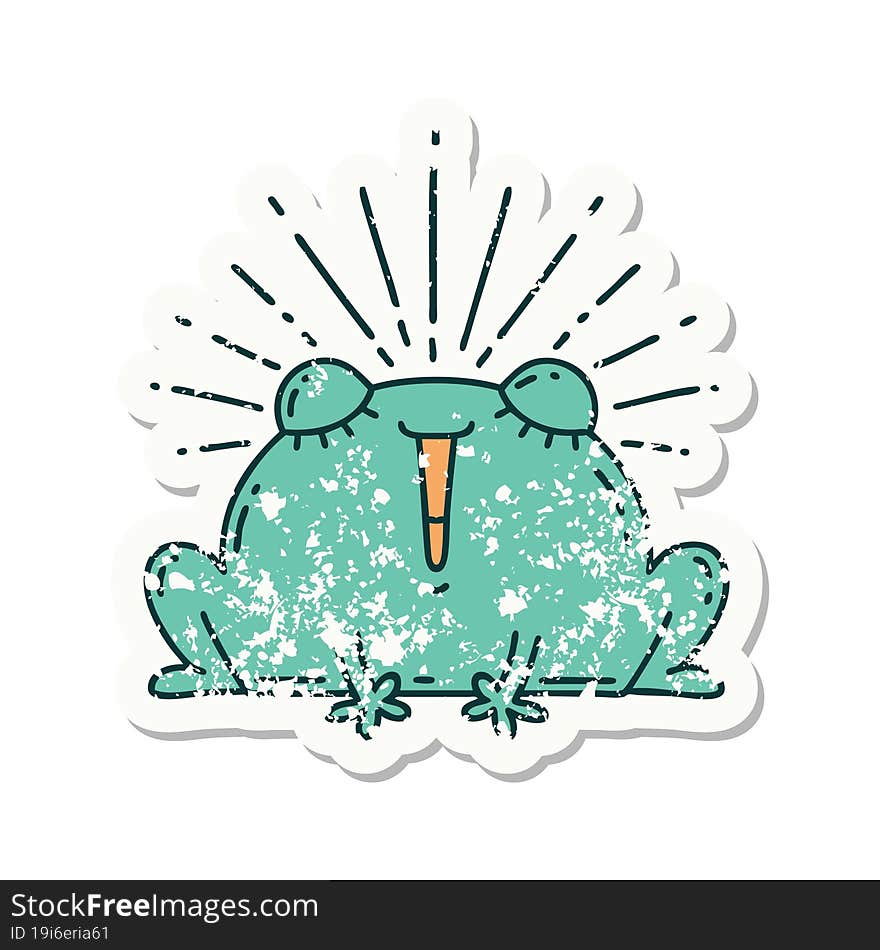 grunge sticker of tattoo style happy frog