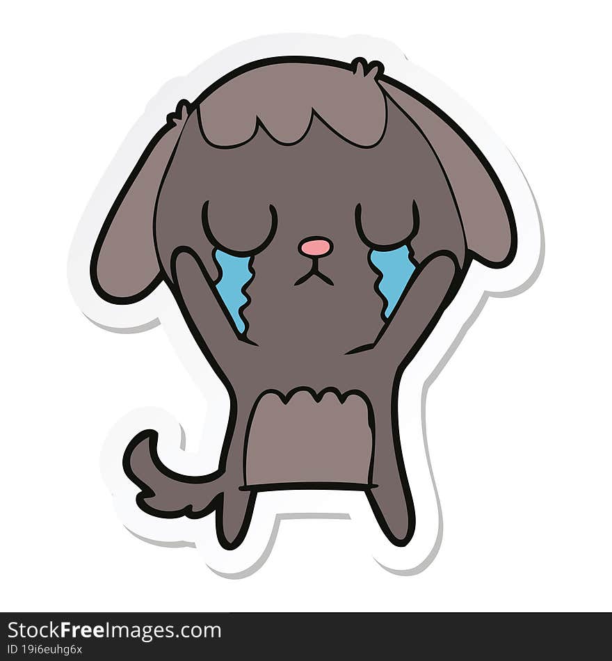 sticker of a cute cartoon dog crying