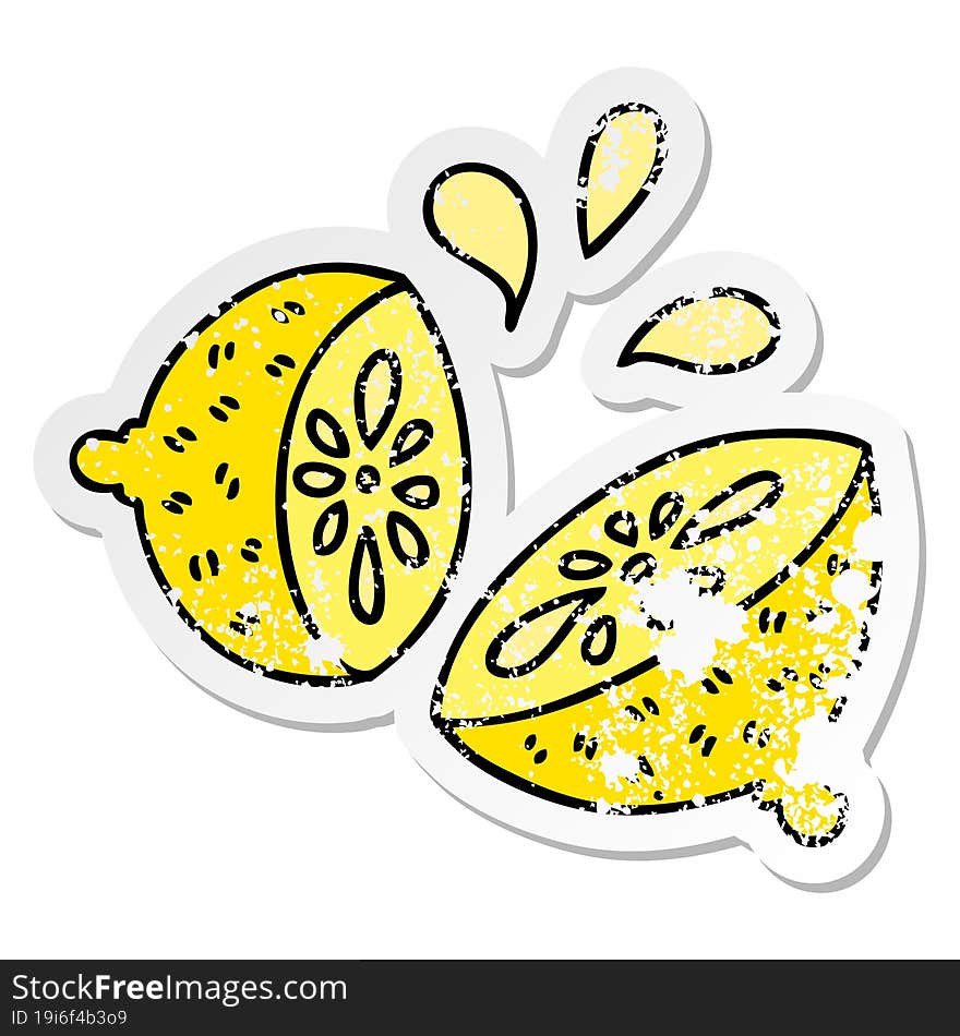 distressed sticker of a quirky hand drawn cartoon lemon