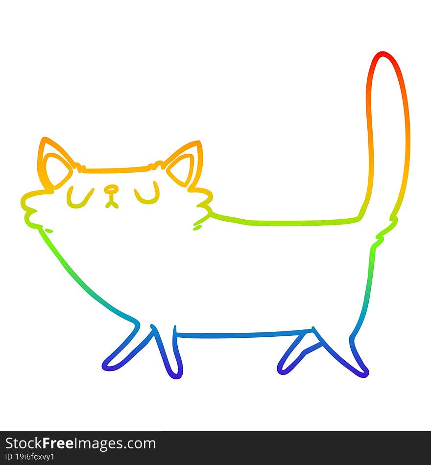 rainbow gradient line drawing of a cartoon black cat