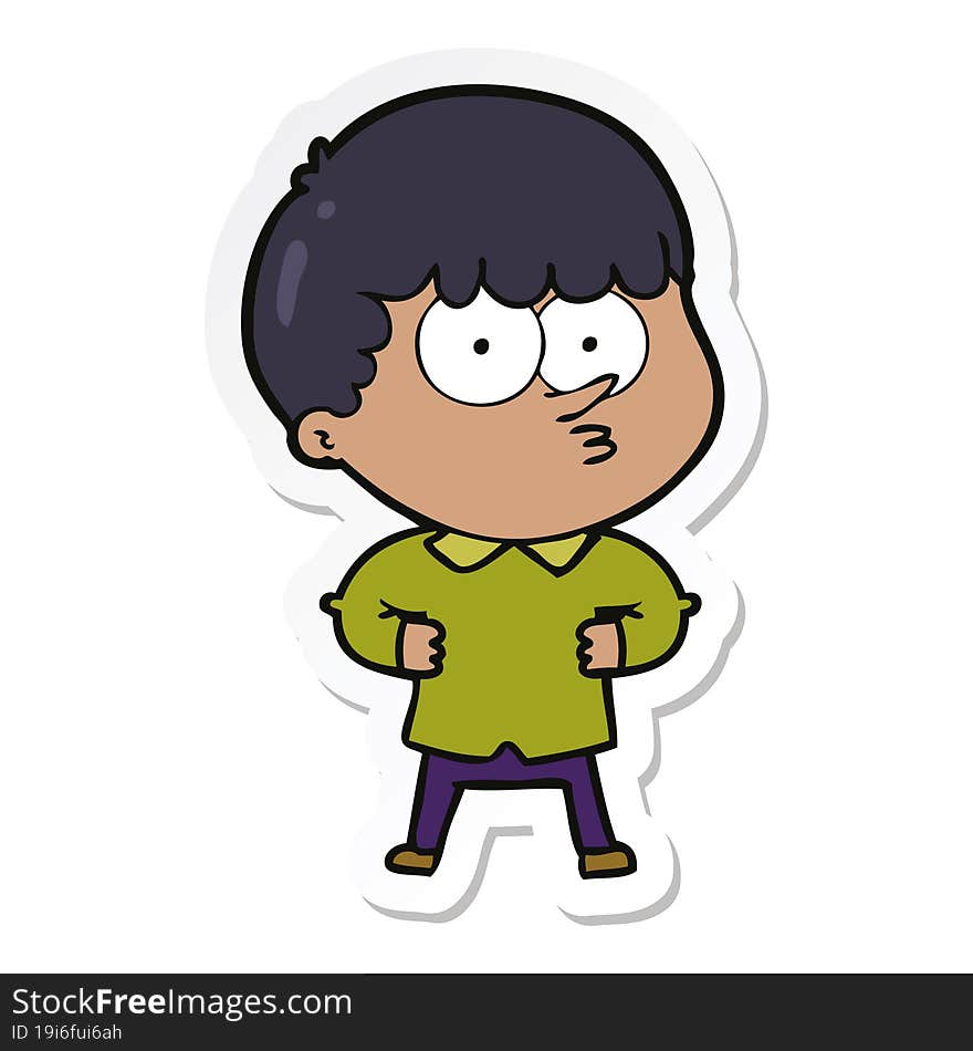 sticker of a cartoon curious boy