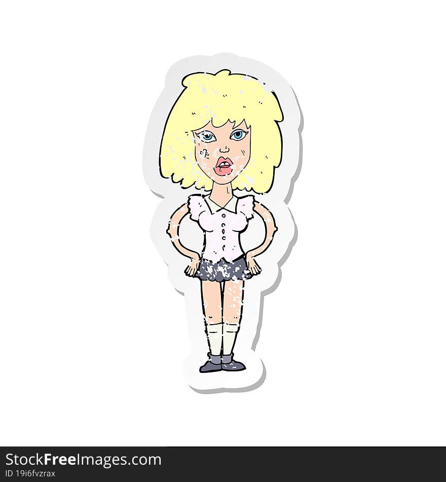 retro distressed sticker of a cartoon woman been in fight