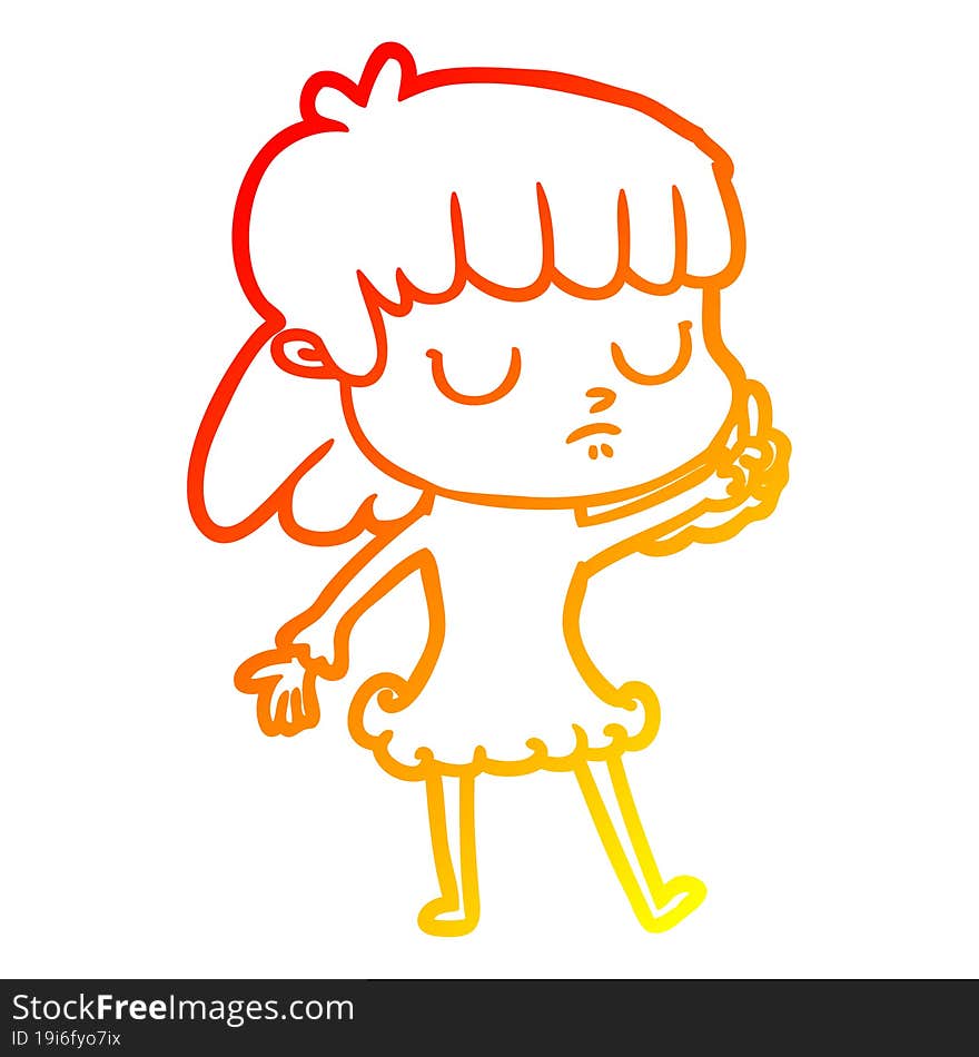 warm gradient line drawing cartoon indifferent woman