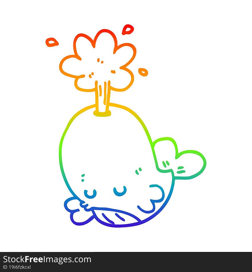 rainbow gradient line drawing cartoon spouting whale