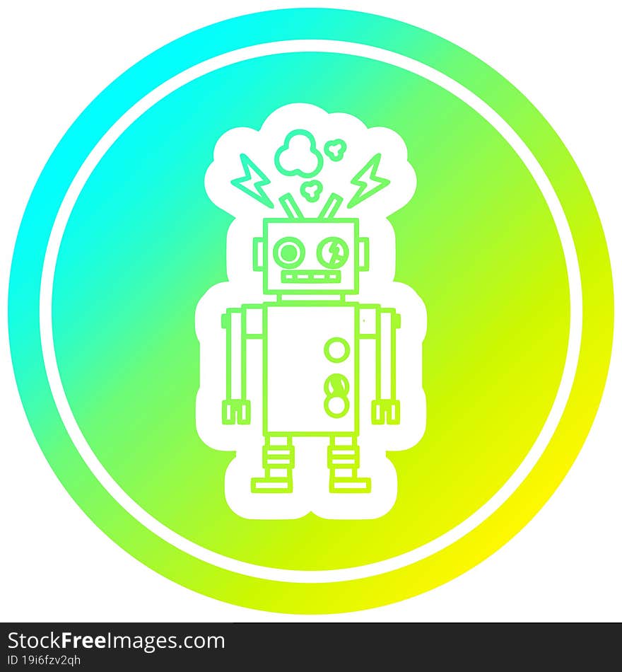 malfunctioning robot circular icon with cool gradient finish. malfunctioning robot circular icon with cool gradient finish