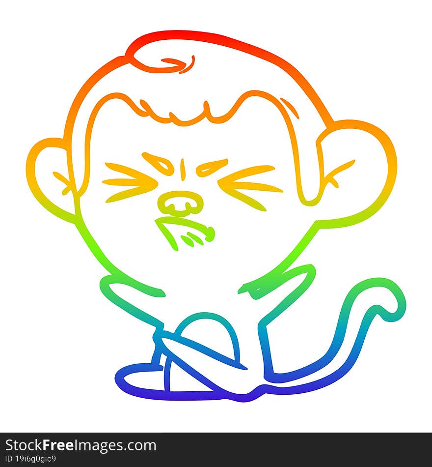 Rainbow Gradient Line Drawing Cartoon Angry Monkey