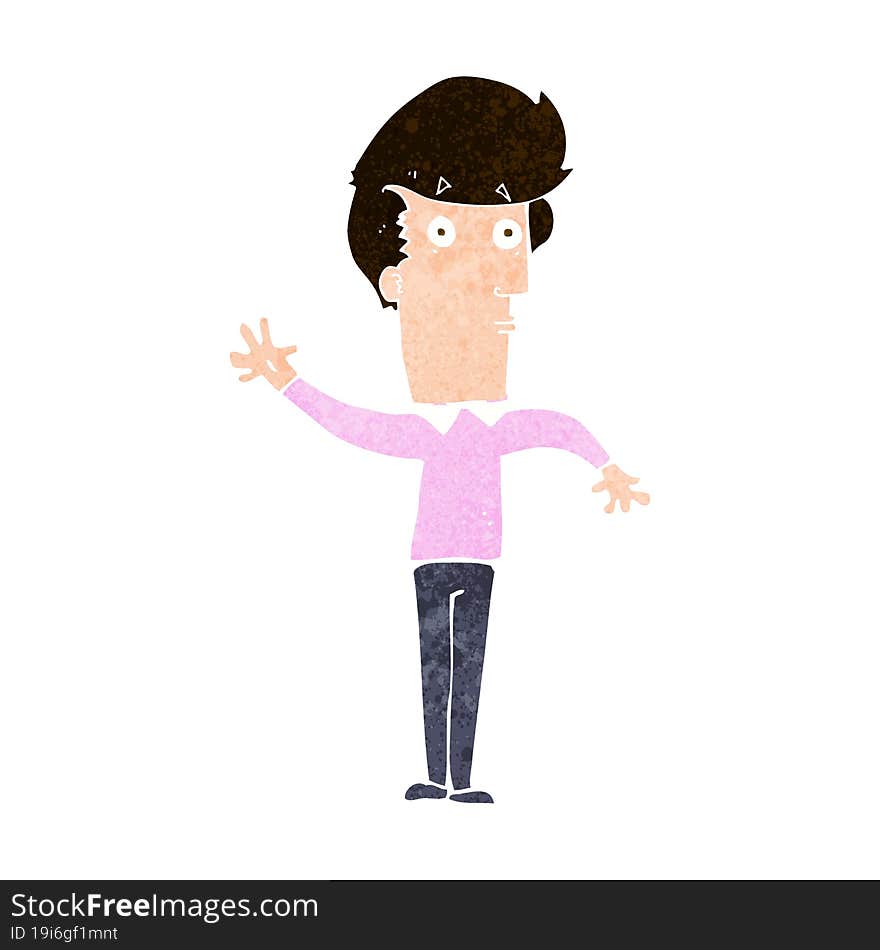 Cartoon Nervous Man Waving